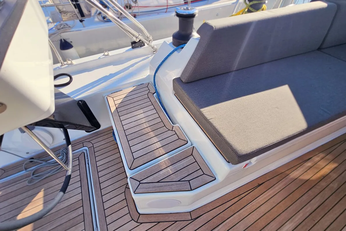 Deck of Furioso, a Dufour 44 sailboat at Kaštela, Croatia