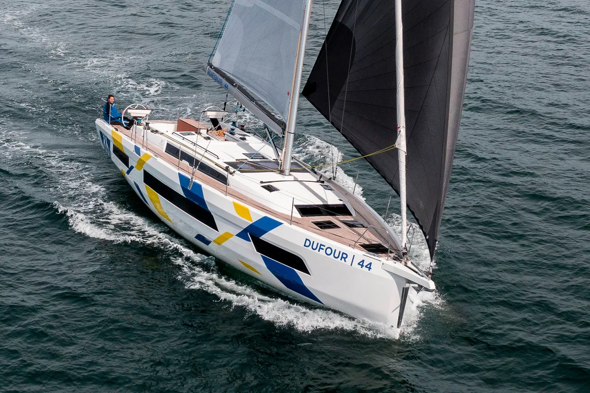 Exterior view of Furioso, a Dufour 44 sailboat at Kaštela, Croatia