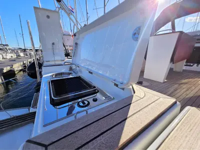 Deck of Furioso, a Dufour 44 sailboat at Kaštela, Croatia