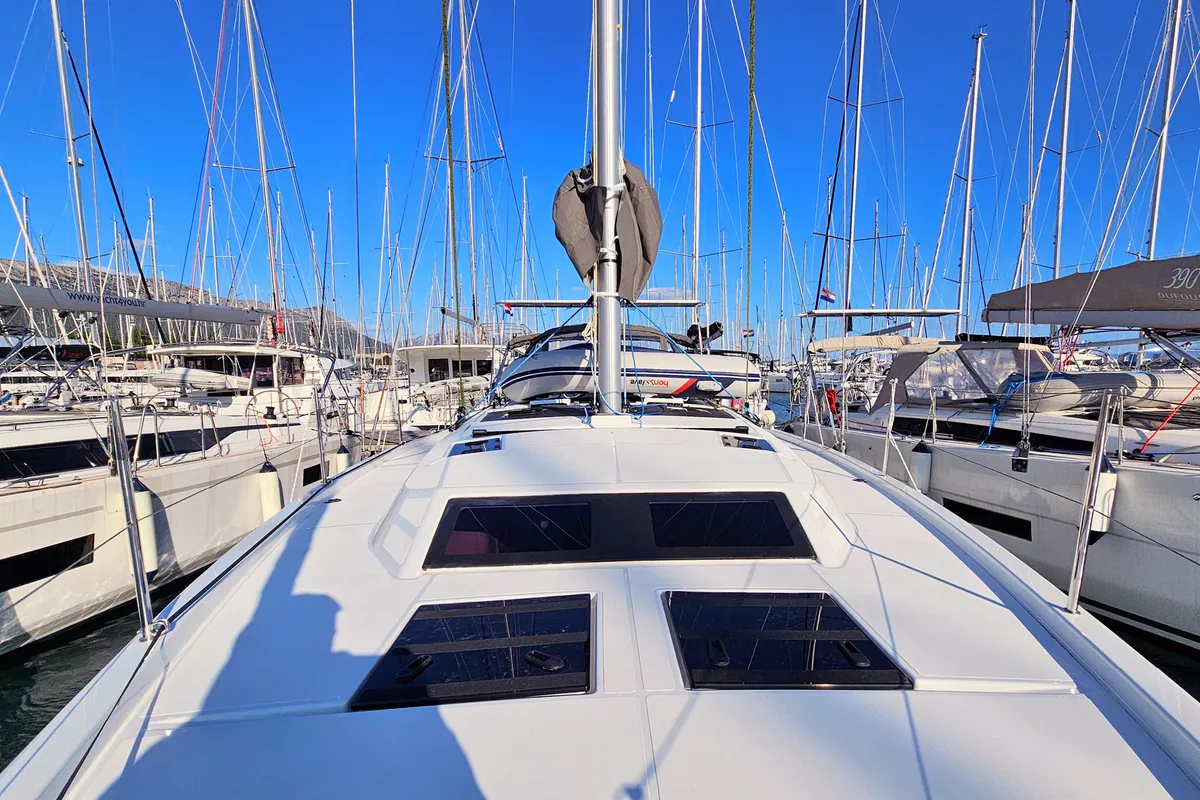 Exterior view of Furioso, a Dufour 44 sailboat at Kaštela, Croatia