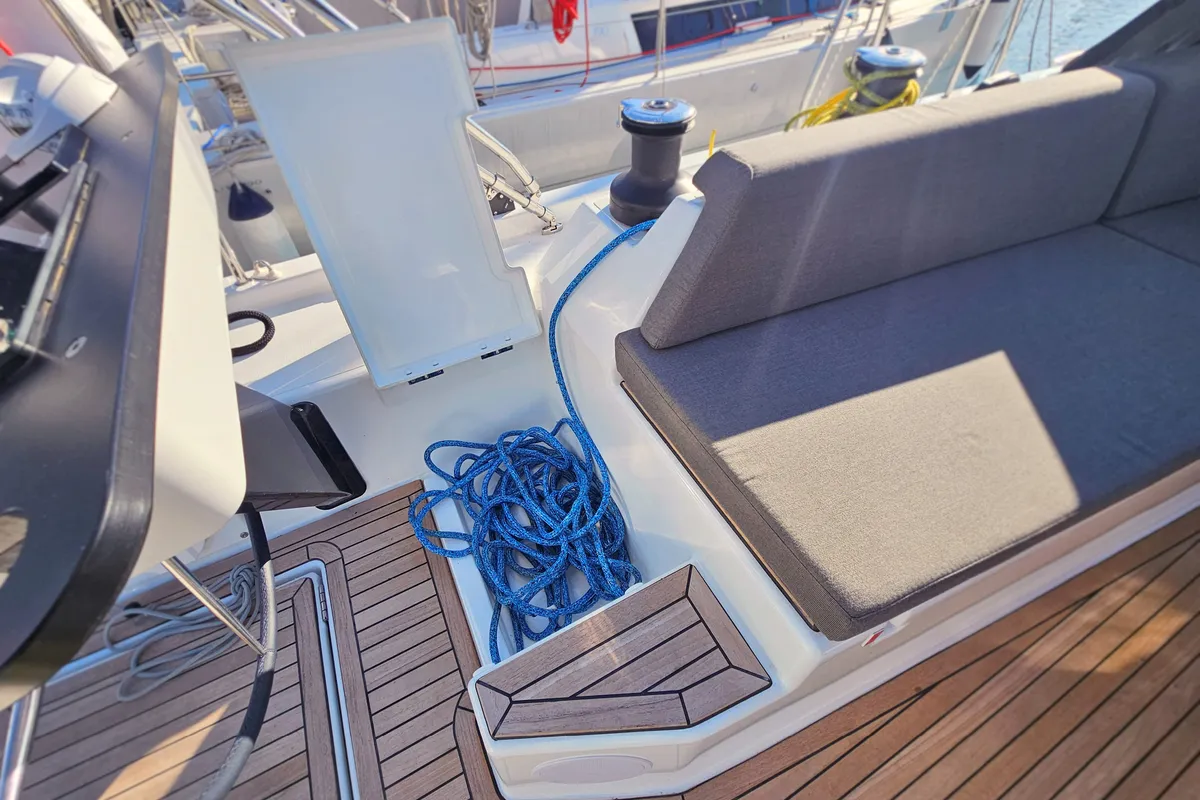 Deck of Furioso, a Dufour 44 sailboat at Kaštela, Croatia