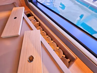 Galley of Furioso, a Dufour 44 sailboat at Kaštela, Croatia