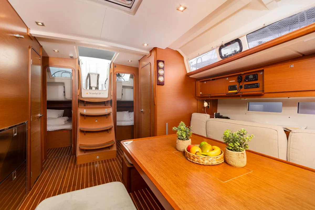 Salon of WindyLife, a Dufour 460 GL sailboat at Punat, Croatia