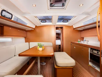 Salon of WindyLife, a Dufour 460 GL sailboat at Punat, Croatia