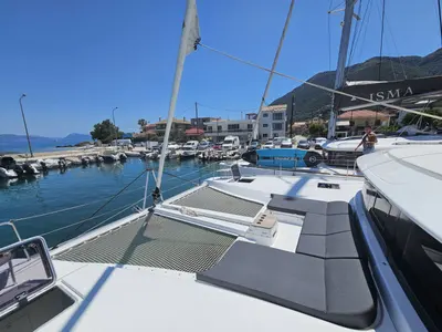 Deck of Kayian, a Lagoon 46 catamaran at Ellomenos, Greece