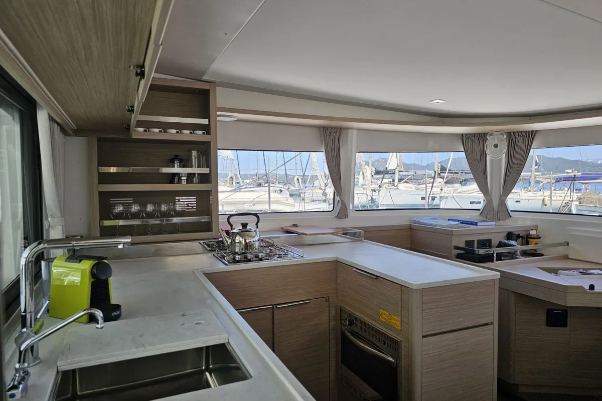 Galley of Kayian, a Lagoon 46 catamaran at Ellomenos, Greece