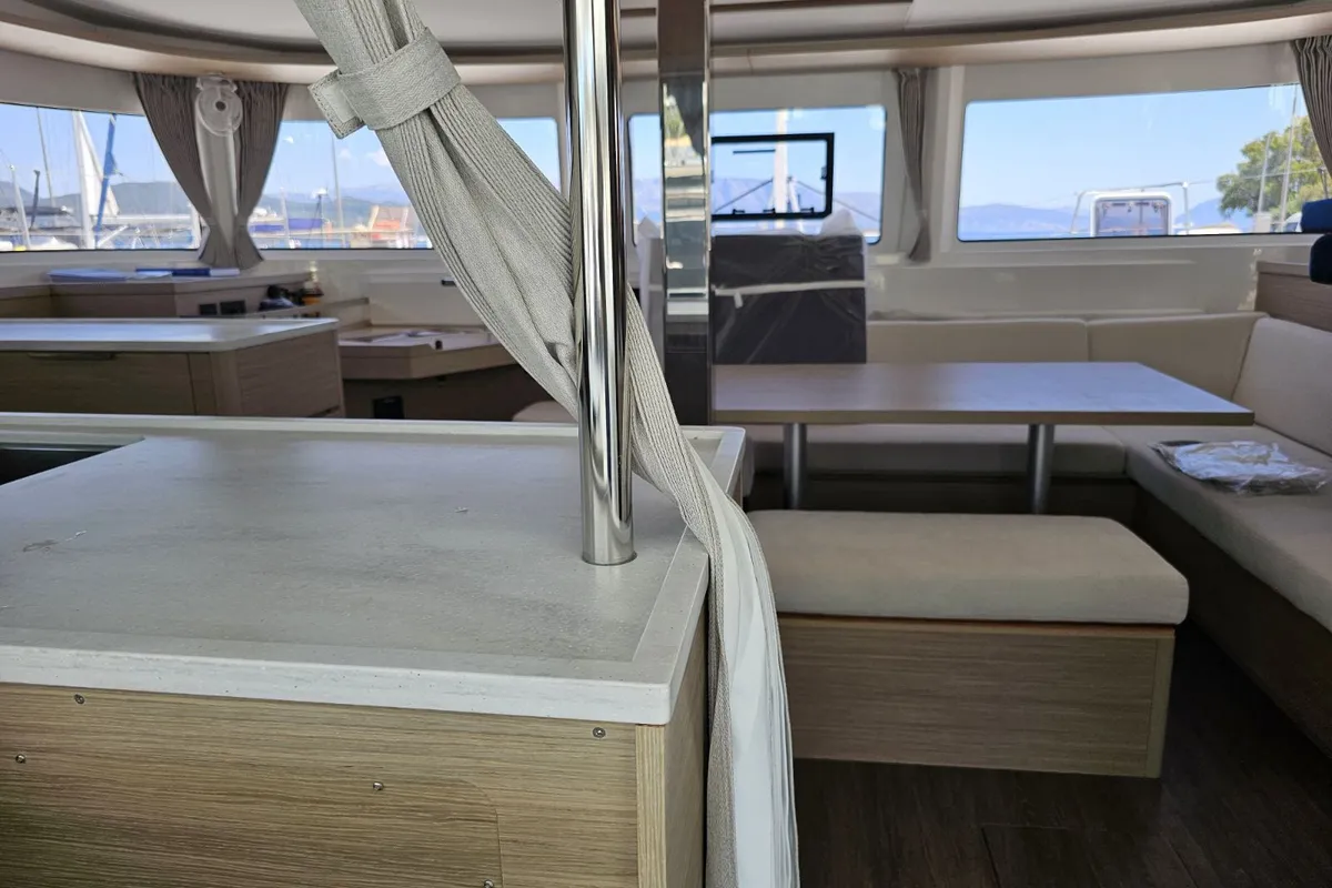 Salon of Kayian, a Lagoon 46 catamaran at Ellomenos, Greece