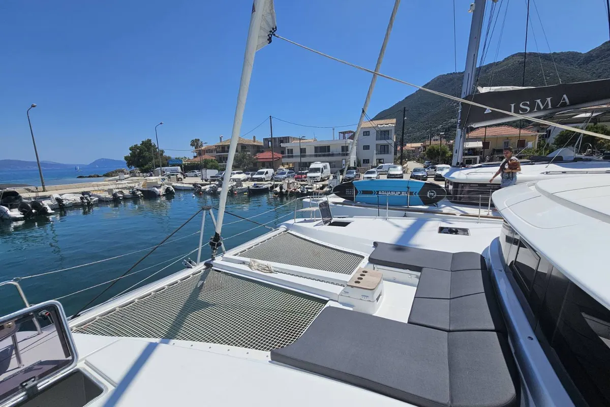 Deck of Kayian, a Lagoon 46 catamaran at Ellomenos, Greece