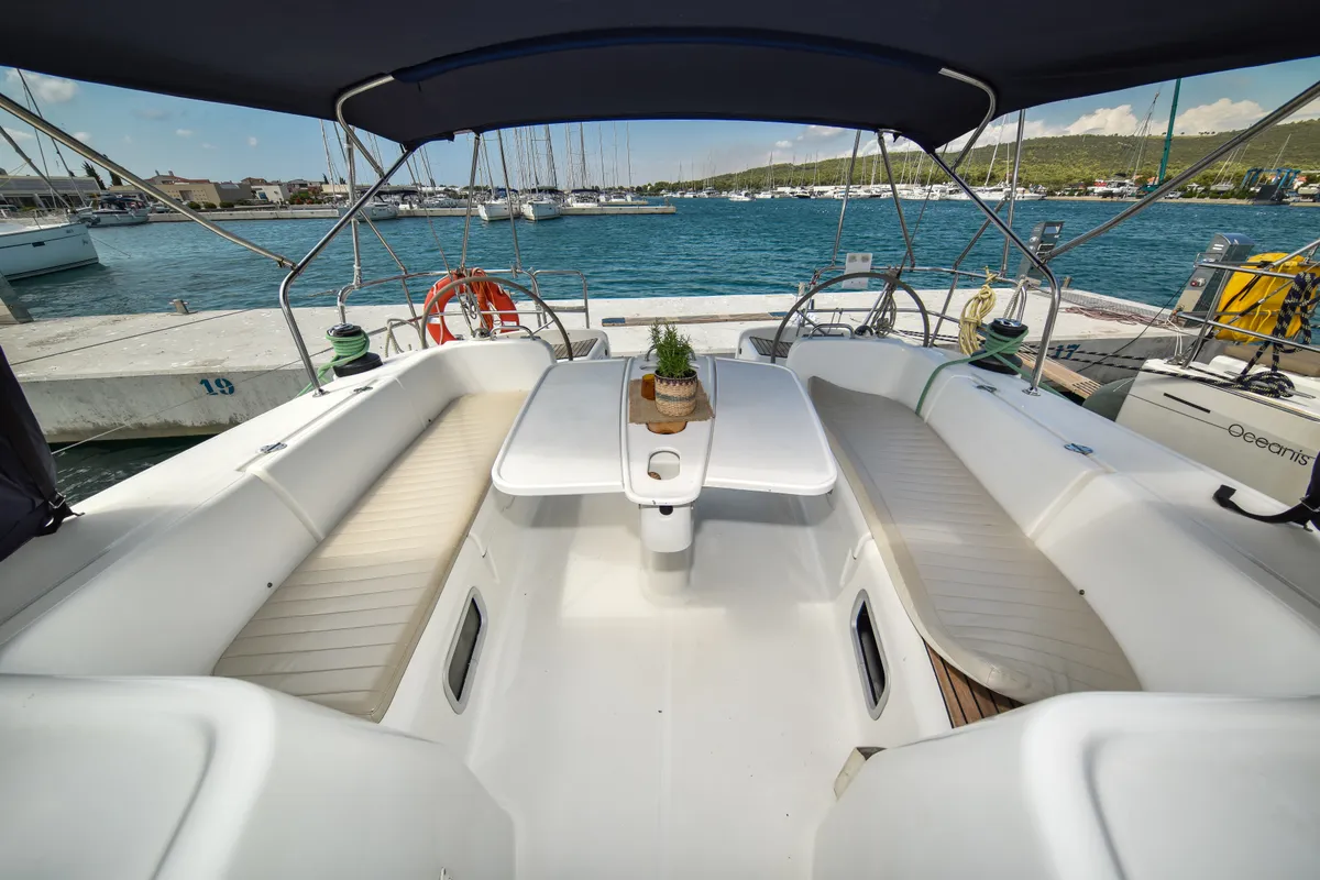 Cockpit of Principessa, a Beneteau Cyclades 50.5 sailboat at Općina Sukošan, Croatia