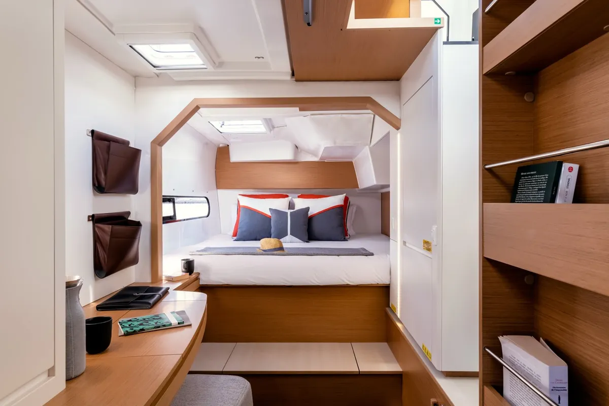 Cabin on Elyvian Spirit, a Excess 11 catamaran at Brindisi, Italy