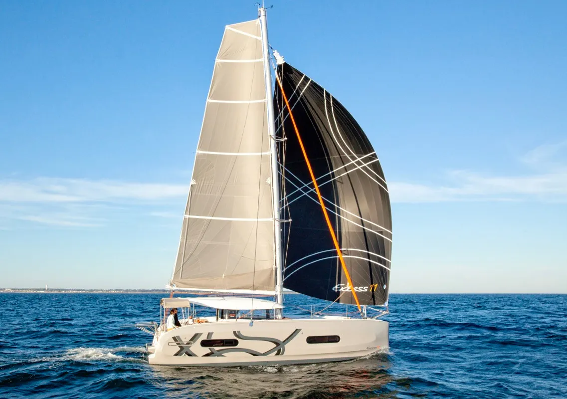 Exterior view of Elyvian Spirit, a Excess 11 catamaran at Brindisi, Italy