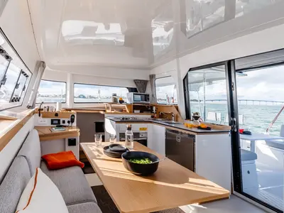 Salon of Elyvian Spirit, a Excess 11 catamaran at Brindisi, Italy