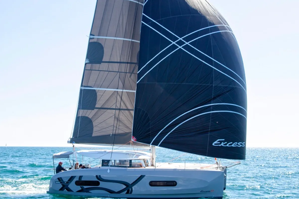 Exterior view of Elyvian Spirit, a Excess 11 catamaran at Brindisi, Italy