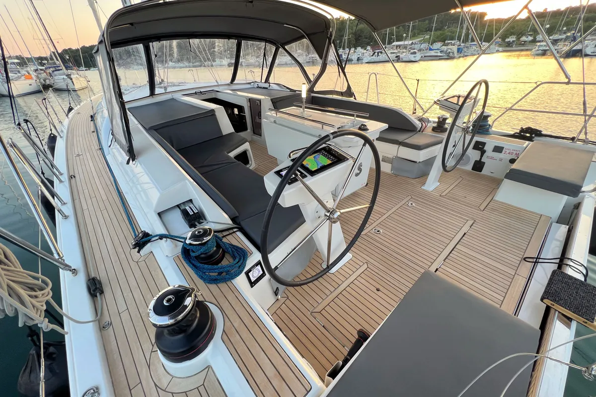 Cockpit of Panda II, a Beneteau Oceanis 51.1 sailboat at Grad Pula, Croatia