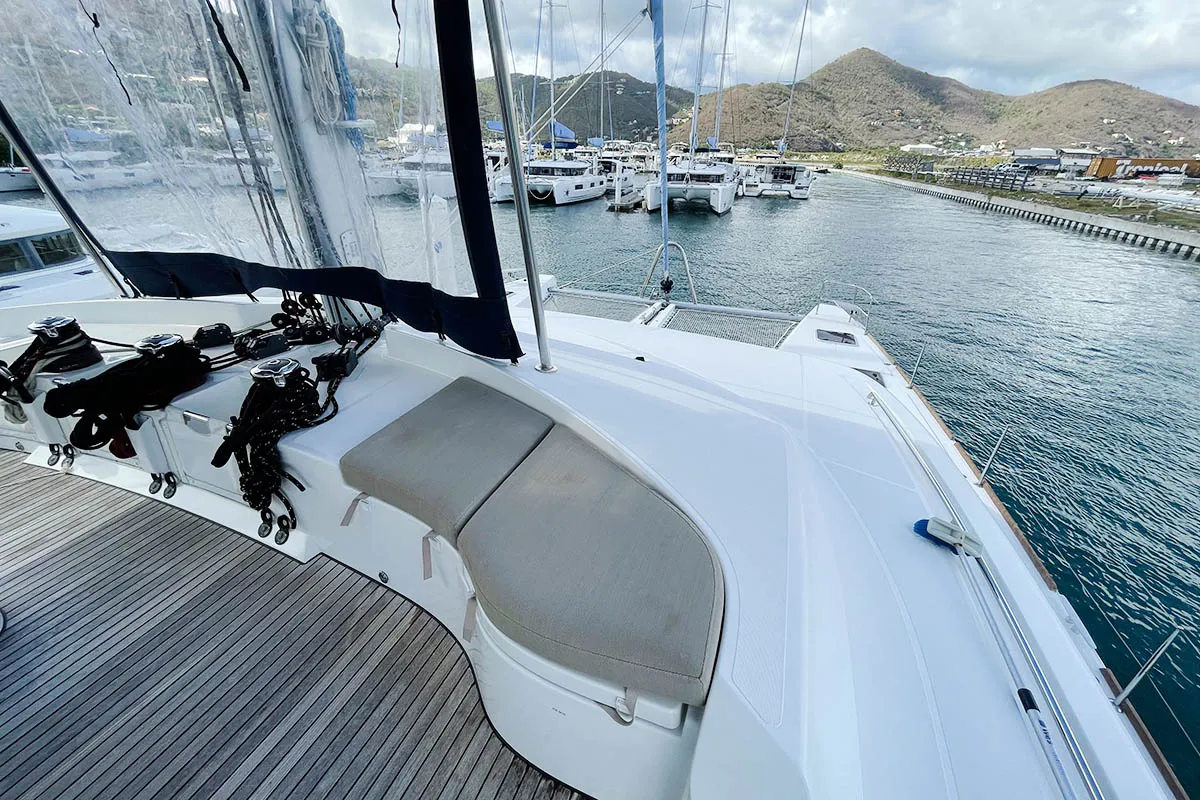 Deck of Amanda, a Lagoon 52 F catamaran at Road Town, British Virgin Islands