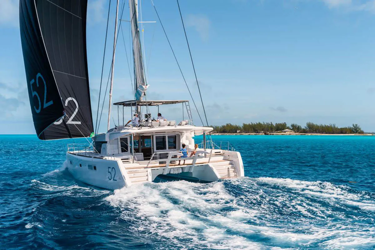 Exterior view of Amanda, a Lagoon 52 F catamaran at Road Town, British Virgin Islands