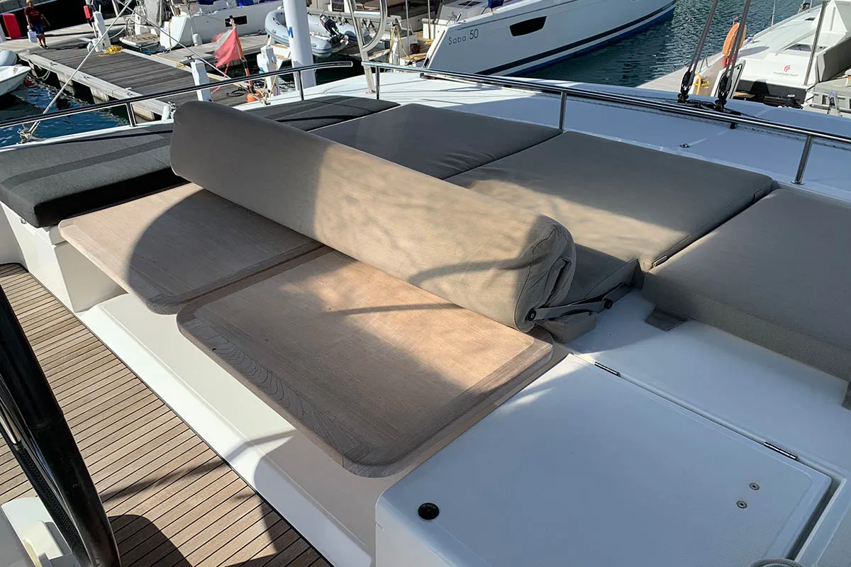 Deck of Amanda, a Lagoon 52 F catamaran at Road Town, British Virgin Islands