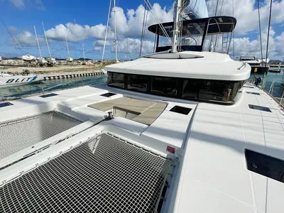 Deck of Amanda, a Lagoon 52 F catamaran at Road Town, British Virgin Islands