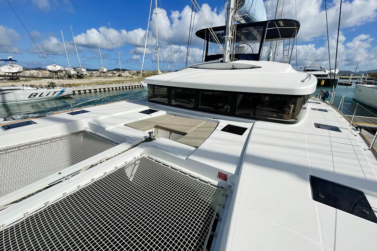 Deck of Amanda, a Lagoon 52 F catamaran at Road Town, British Virgin Islands