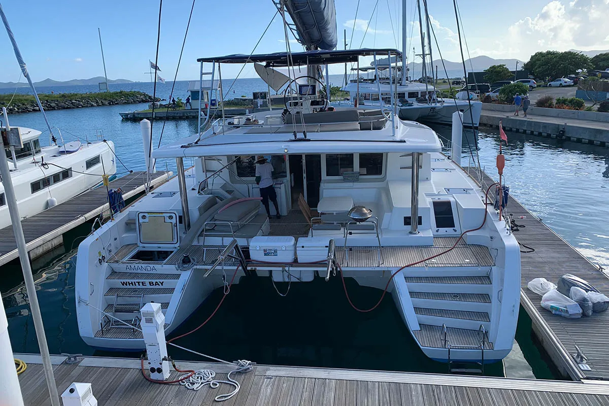 Exterior view of Amanda, a Lagoon 52 F catamaran at Road Town, British Virgin Islands