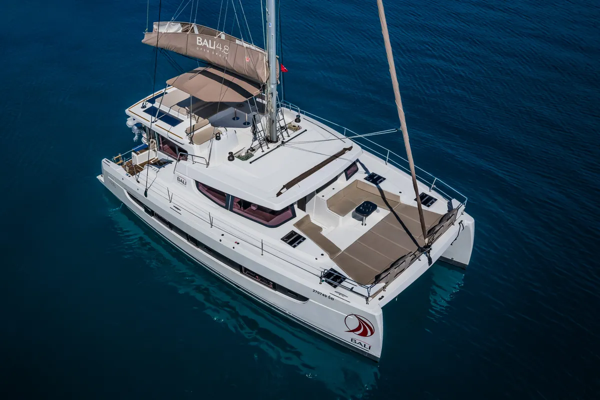 Exterior view of Esthera, a Bali 4.8 catamaran at Seget Donji, Croatia
