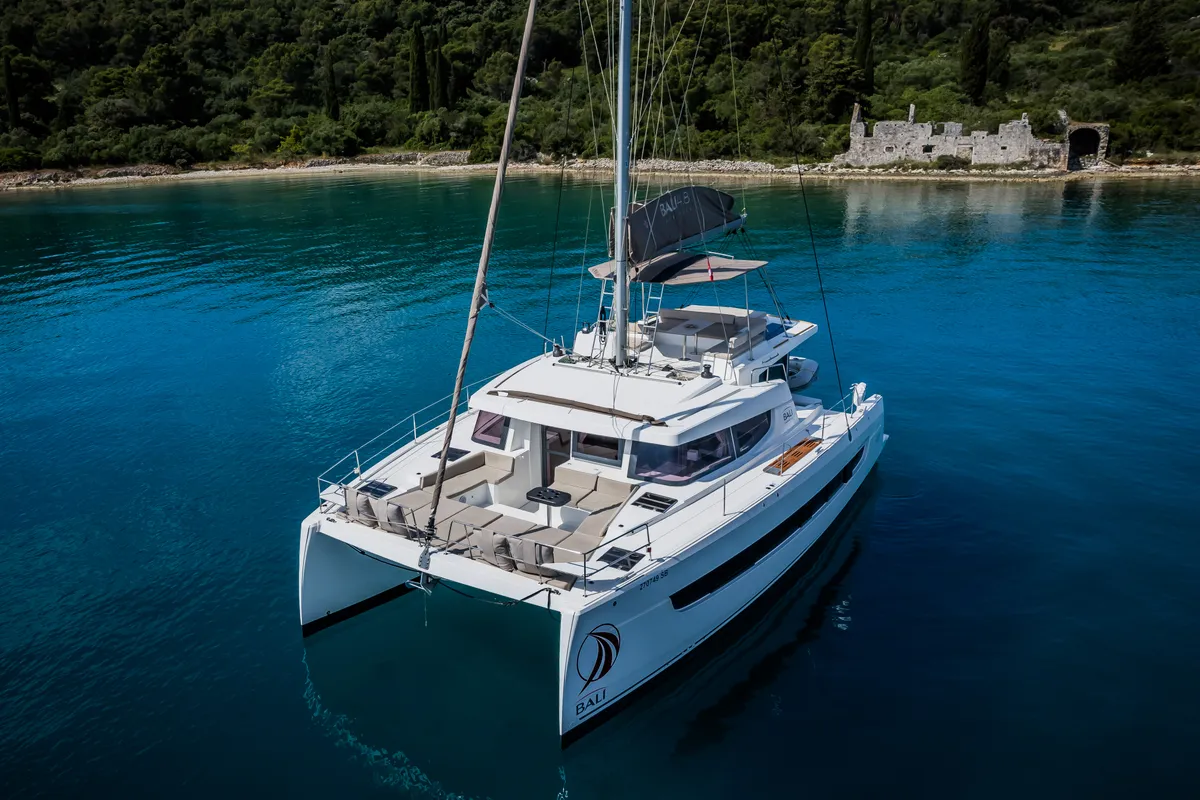 Exterior view of Esthera, a Bali 4.8 catamaran at Seget Donji, Croatia