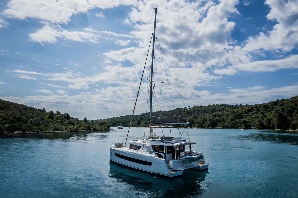 Exterior view of Esthera, a Bali 4.8 catamaran at Seget Donji, Croatia
