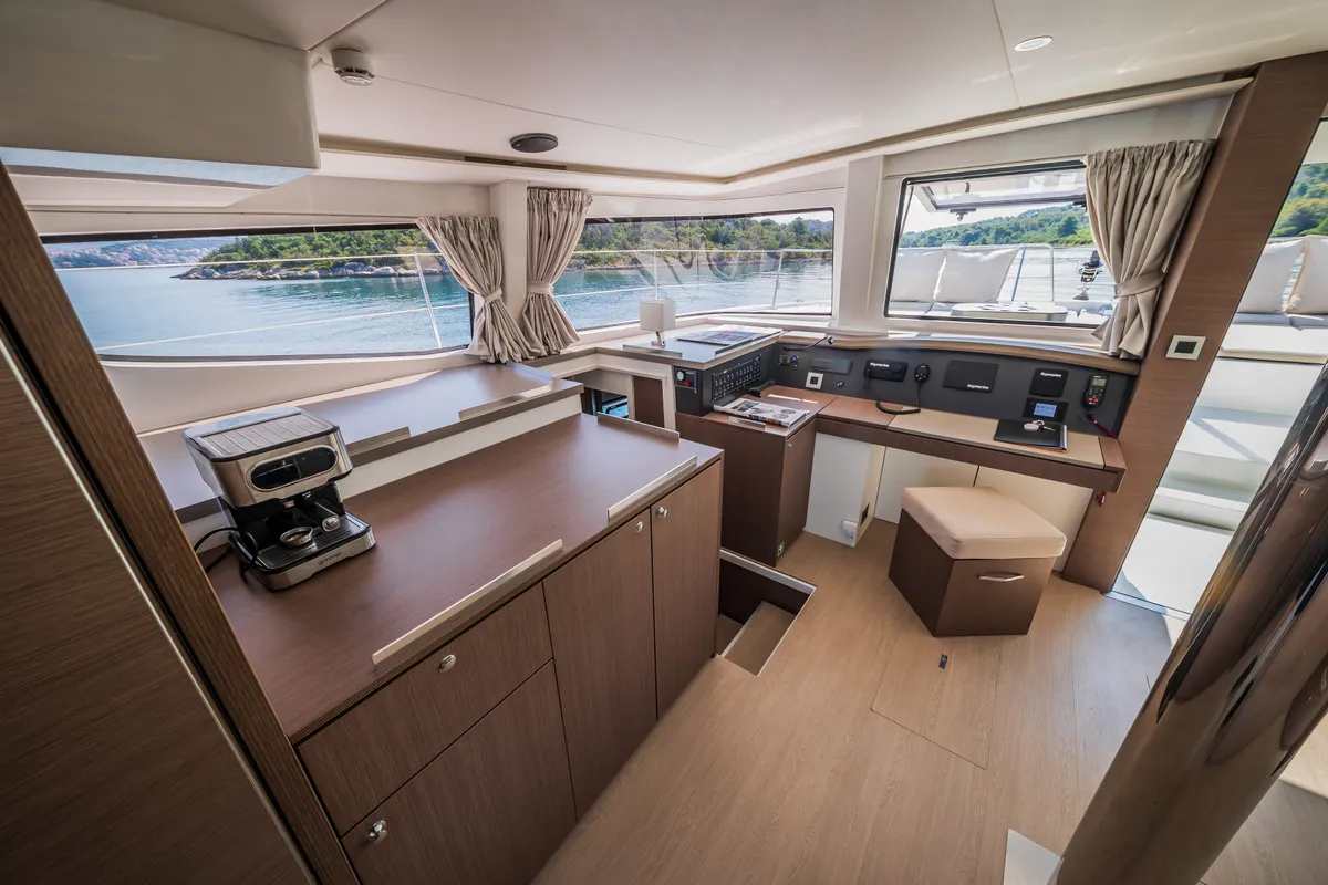 Salon of Esthera, a Bali 4.8 catamaran at Seget Donji, Croatia