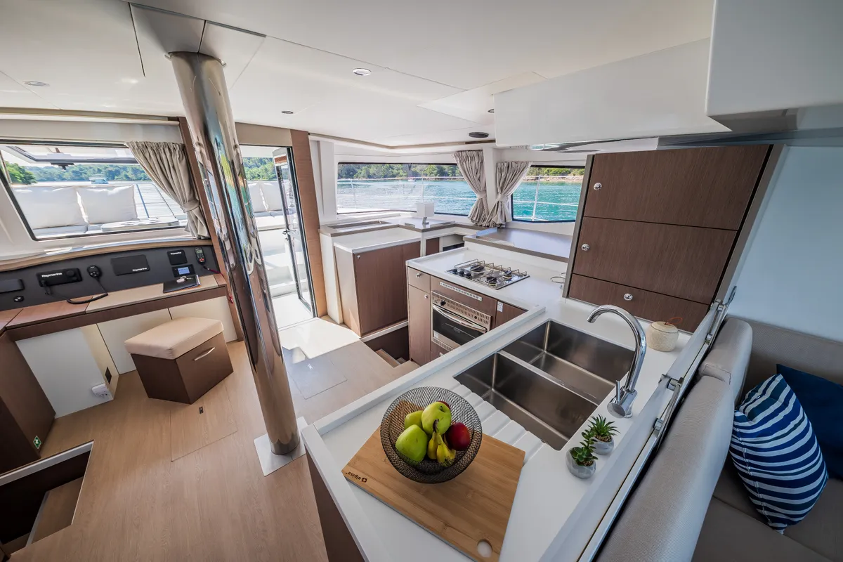 Galley of Esthera, a Bali 4.8 catamaran at Seget Donji, Croatia
