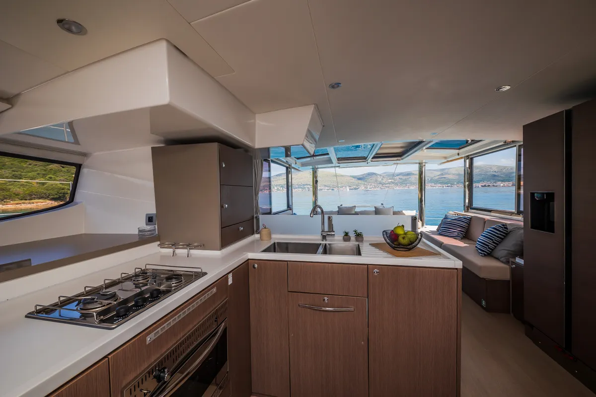 Galley of Esthera, a Bali 4.8 catamaran at Seget Donji, Croatia