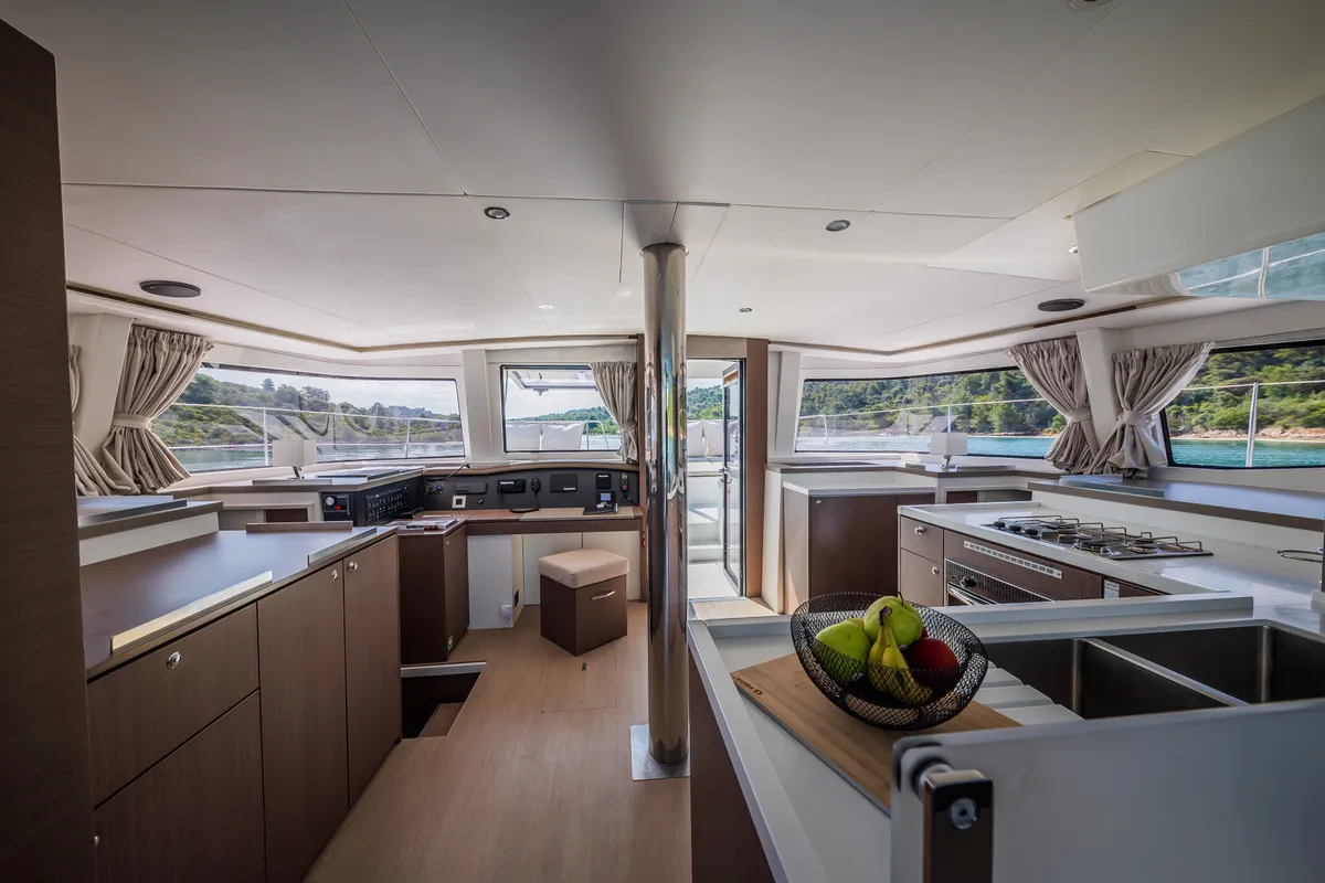 Galley of Esthera, a Bali 4.8 catamaran at Seget Donji, Croatia