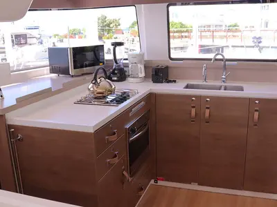 Galley of Stellar, a Bali 4.4 catamaran at Parham Town, British Virgin Islands