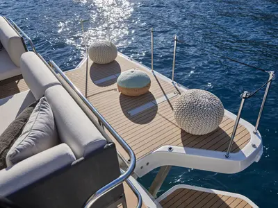Deck of Lady Francy, a Prestige M48 catamaran at Castellammare di Stabia, Italy