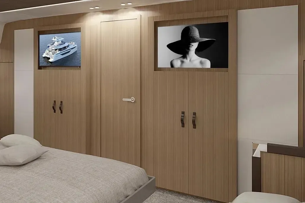 Cabin on Lady Francy, a Prestige M48 catamaran at Castellammare di Stabia, Italy