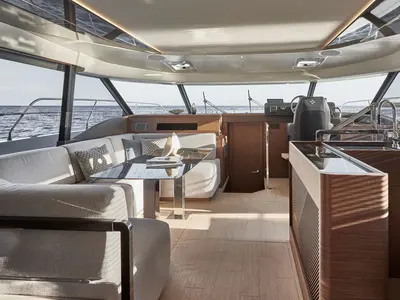 Salon of Lady Francy, a Prestige M48 catamaran at Castellammare di Stabia, Italy