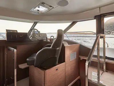 Cockpit of Lady Francy, a Prestige M48 catamaran at Castellammare di Stabia, Italy