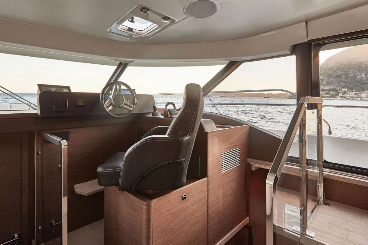 Cockpit of Lady Francy, a Prestige M48 catamaran at Castellammare di Stabia, Italy