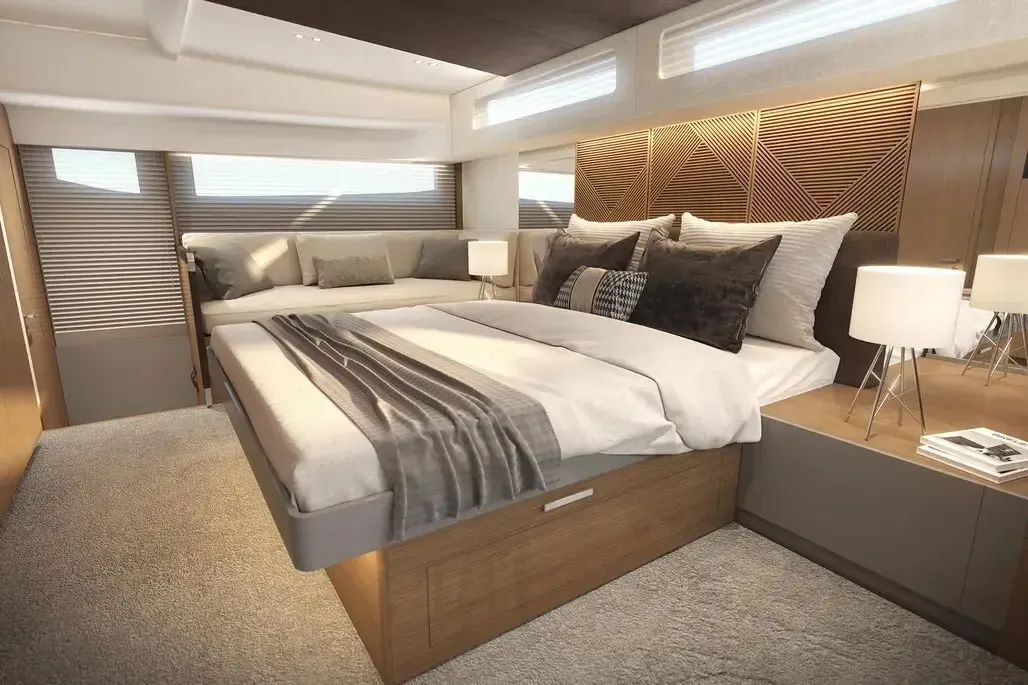 Cabin on Lady Francy, a Prestige M48 catamaran at Castellammare di Stabia, Italy