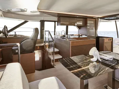 Galley of Lady Francy, a Prestige M48 catamaran at Castellammare di Stabia, Italy