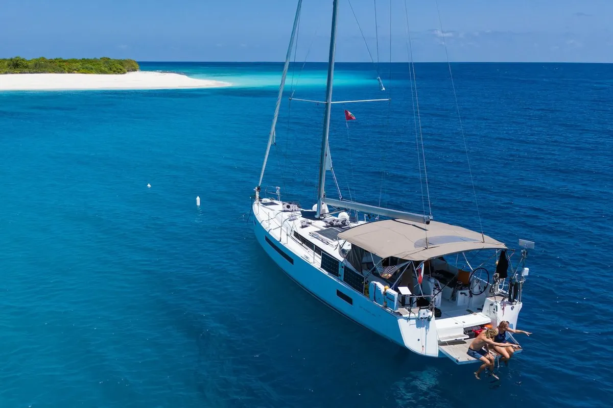 Infinitea, a Jeanneau Sun Odyssey 490 sailboat at Malé, Maldives