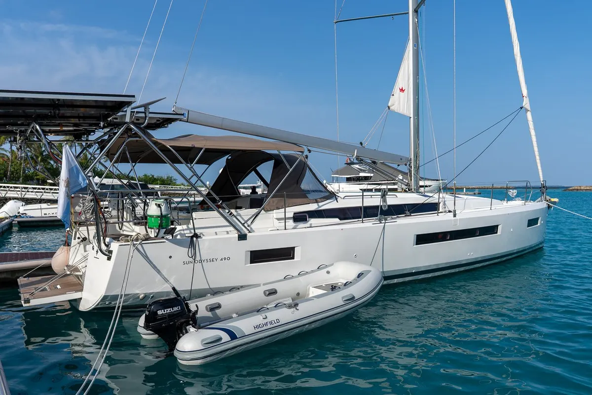 Infinitea, a Jeanneau Sun Odyssey 490 sailboat at Malé, Maldives