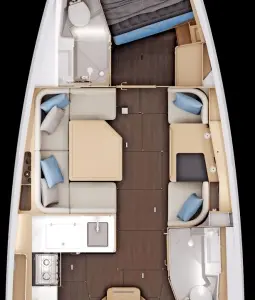 Floor plan of Sutivan, a Jeanneau Sun Odyssey 415 sailboat at Split, Croatia