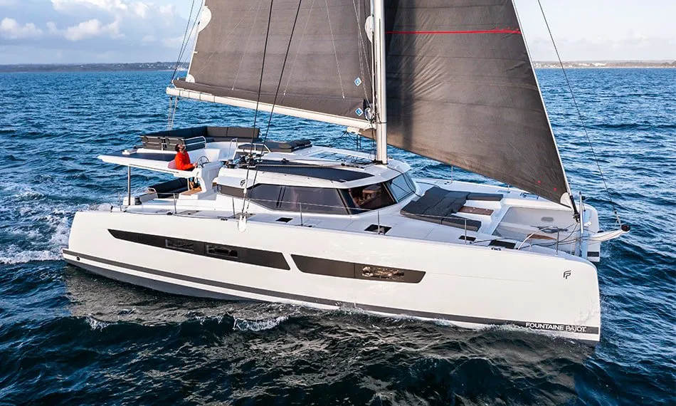 Exterior view of Alizee, a Fountaine Pajot Aura 51 catamaran at Road Town, British Virgin Islands