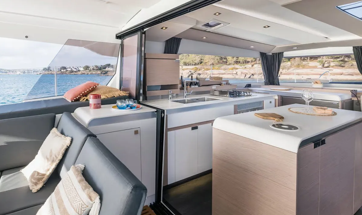 Galley of Alizee, a Fountaine Pajot Aura 51 catamaran at Road Town, British Virgin Islands