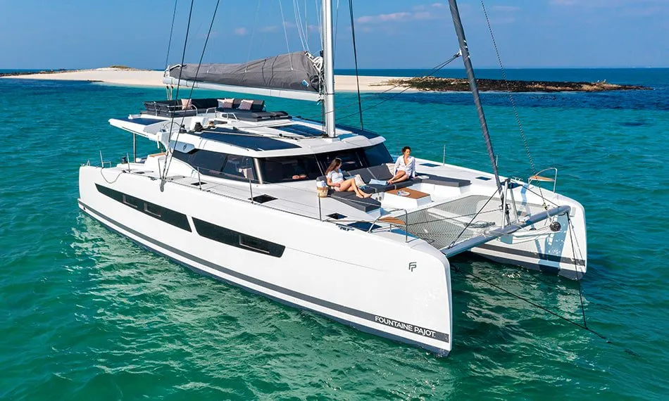 Exterior view of Alizee, a Fountaine Pajot Aura 51 catamaran at Road Town, British Virgin Islands