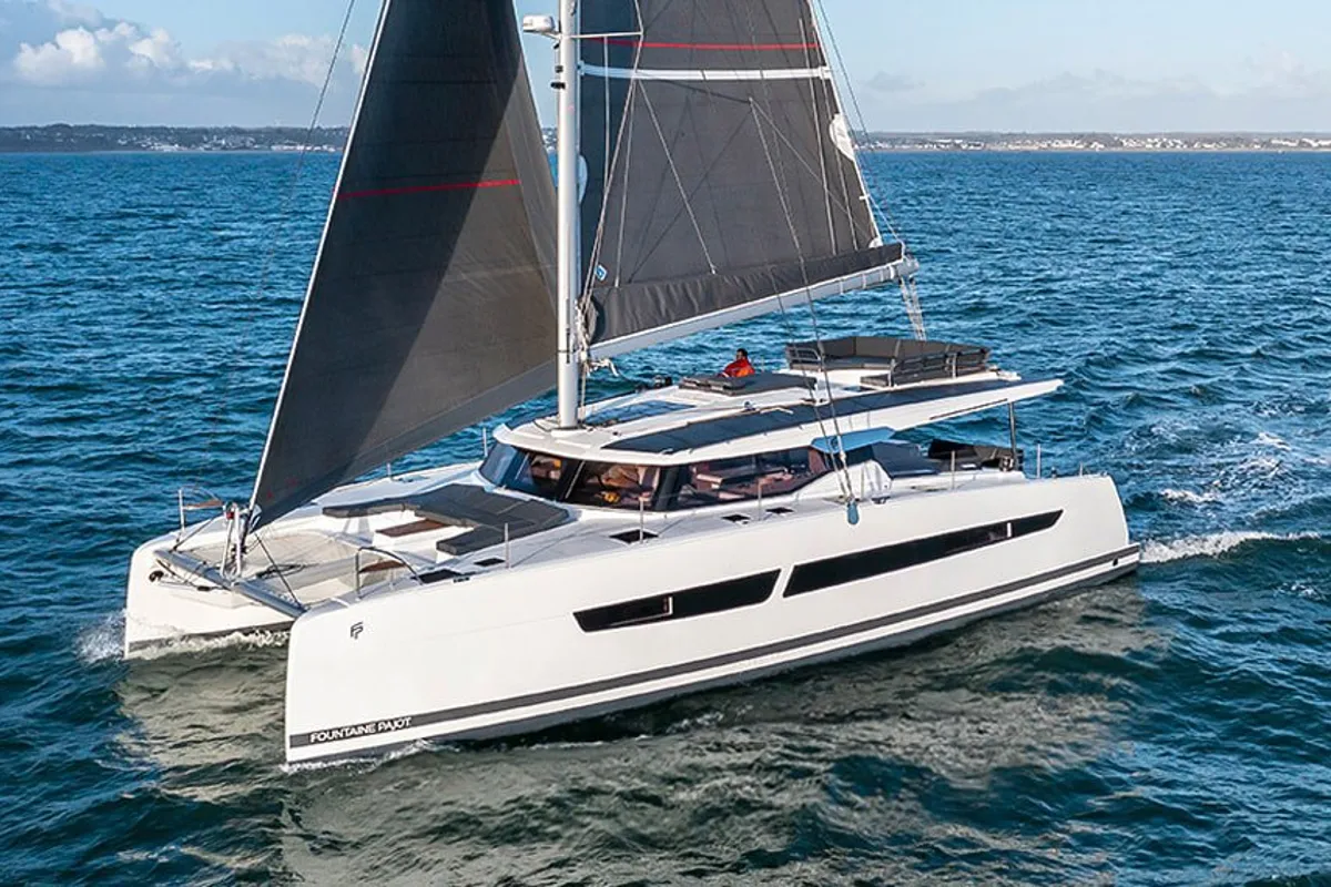 Exterior view of Alizee, a Fountaine Pajot Aura 51 catamaran at Road Town, British Virgin Islands
