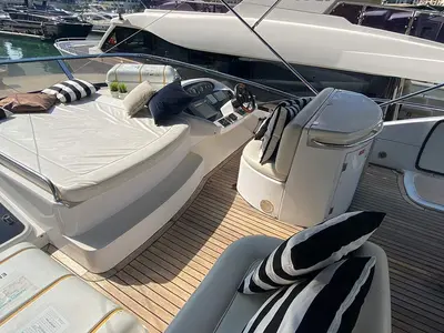 Cockpit of Sunseeker, a Sunseeker 64 motor yacht at Dubai, United Arab Emirates