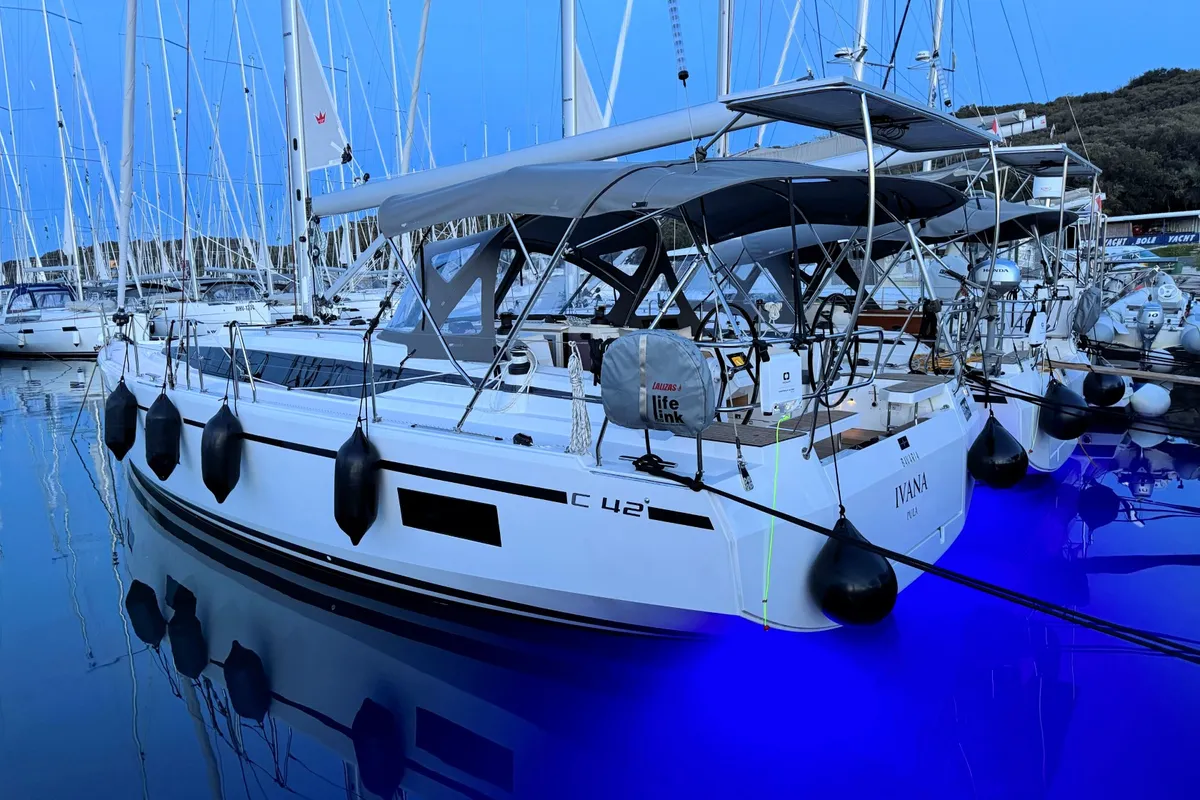 Exterior view of Ivana, a Bavaria C42 sailboat at Grad Pula, Croatia
