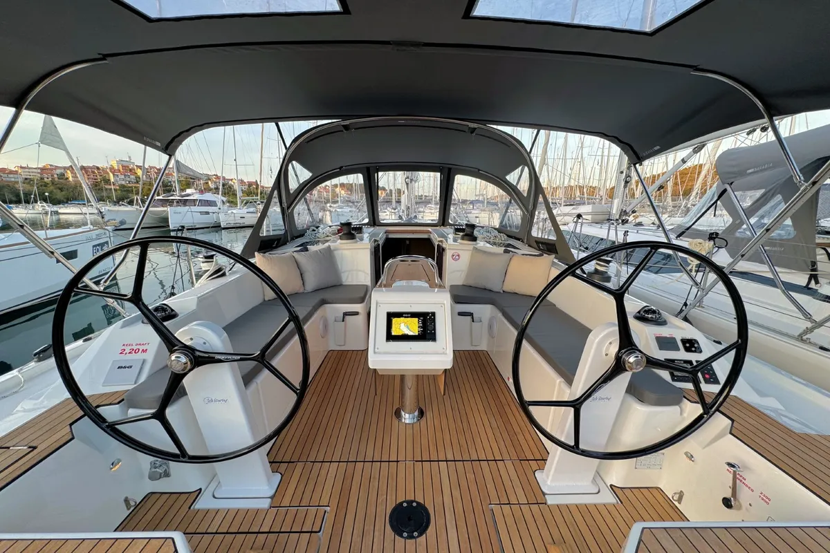 Cockpit of Ivana, a Bavaria C42 sailboat at Grad Pula, Croatia