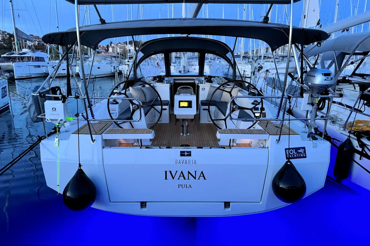 Cockpit of Ivana, a Bavaria C42 sailboat at Grad Pula, Croatia